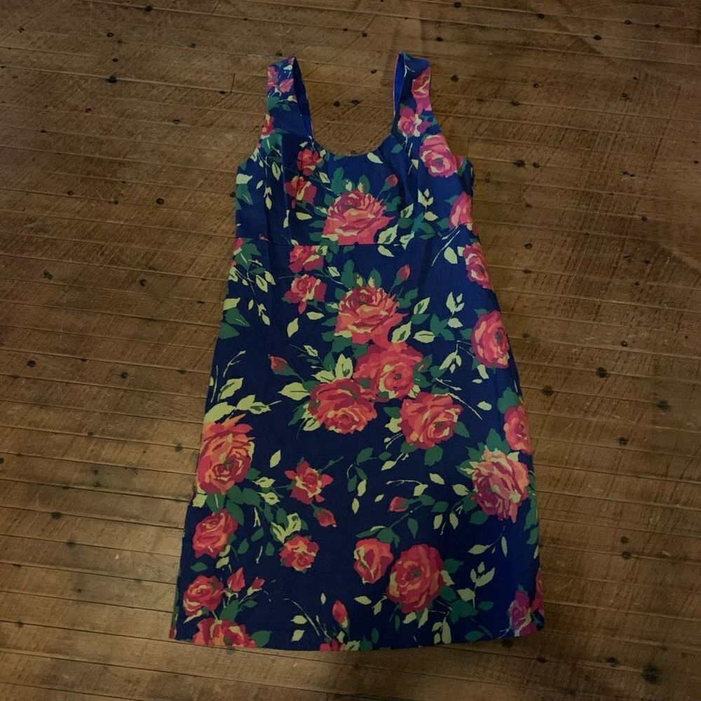 Lands End blue coconutgirl roses textured 10 sleeveless dress
